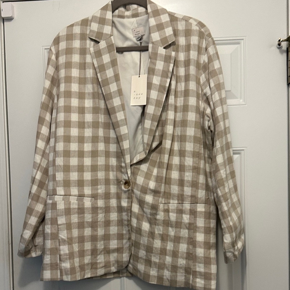 A New Day Beige Gingham Blazer